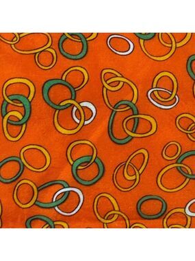 Vintage Japanese Silk Scarf Orange Abstract Ring Print Made in Japan